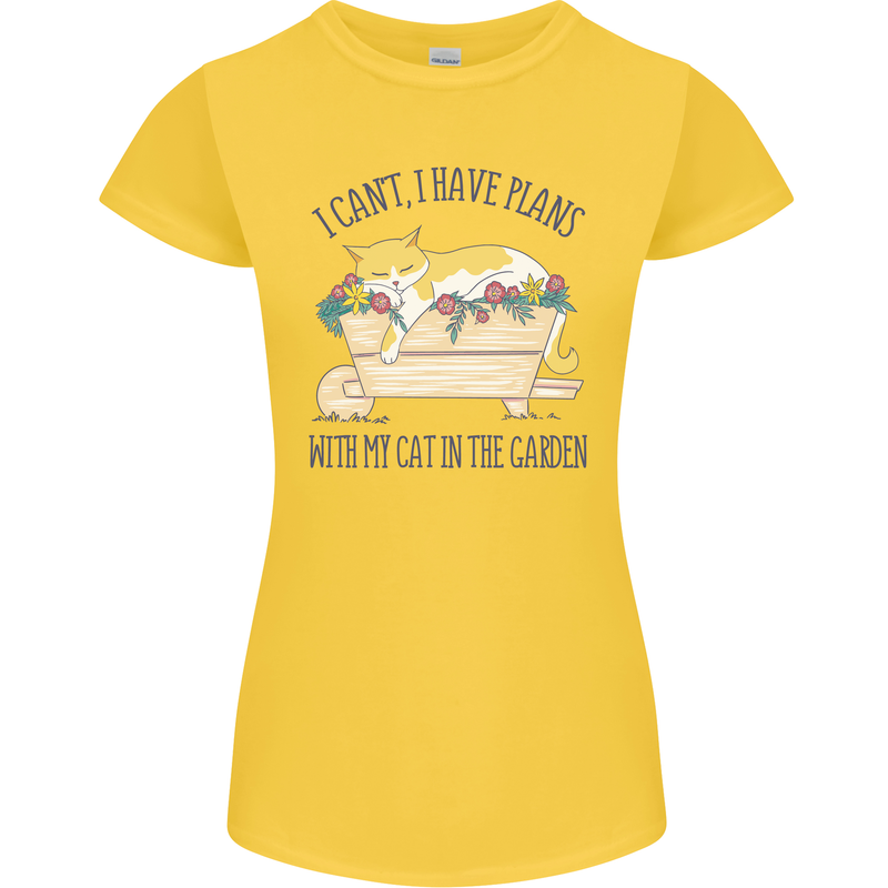 Plans With My Cat in the Garden Gardener Womens Petite Cut T-Shirt Yellow