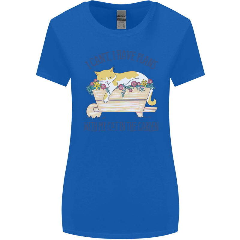 Plans With My Cat in the Garden Gardener Womens Wider Cut T-Shirt Royal Blue