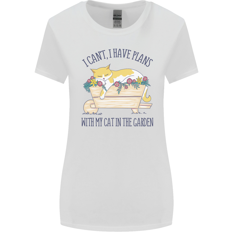 Plans With My Cat in the Garden Gardener Womens Wider Cut T-Shirt White