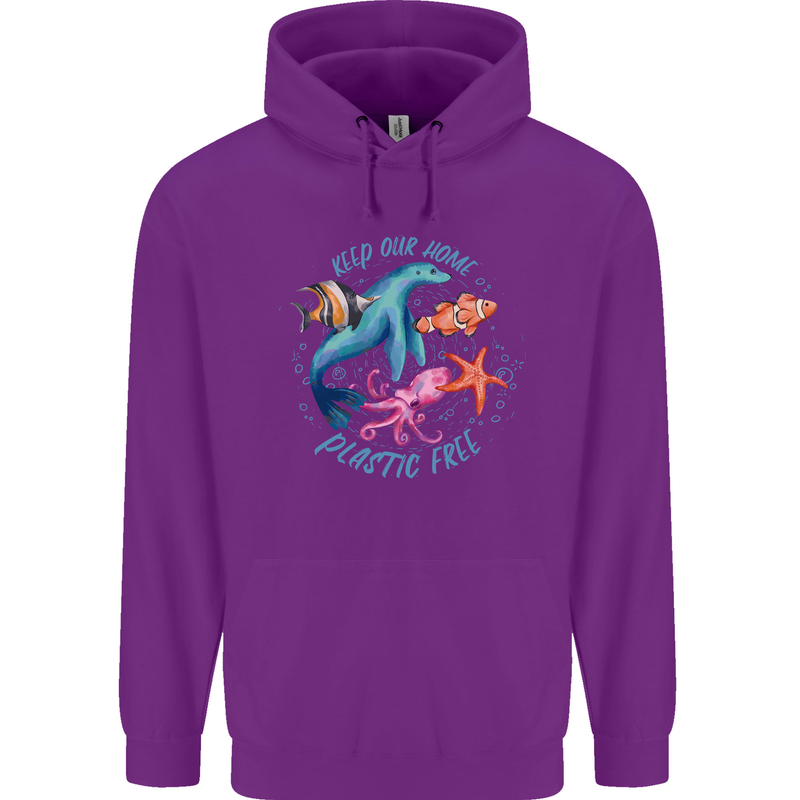 Plastic Free Climate Change Octopus Ocean Fish Childrens Kids Hoodie Purple