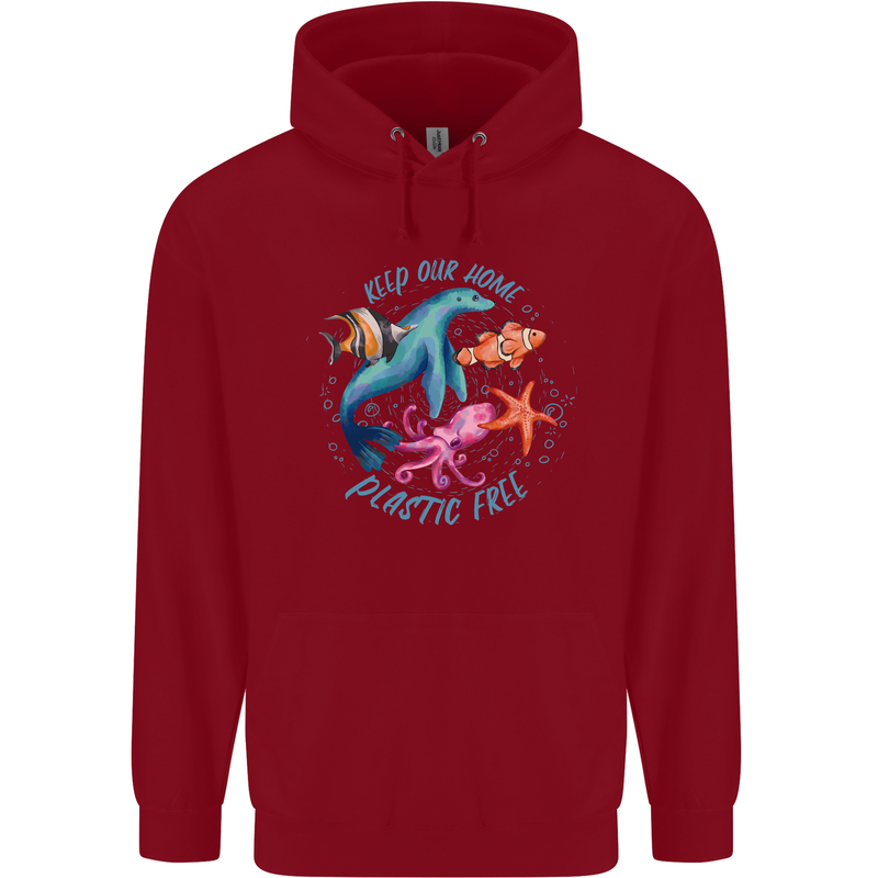Plastic Free Climate Change Octopus Ocean Fish Childrens Kids Hoodie Red