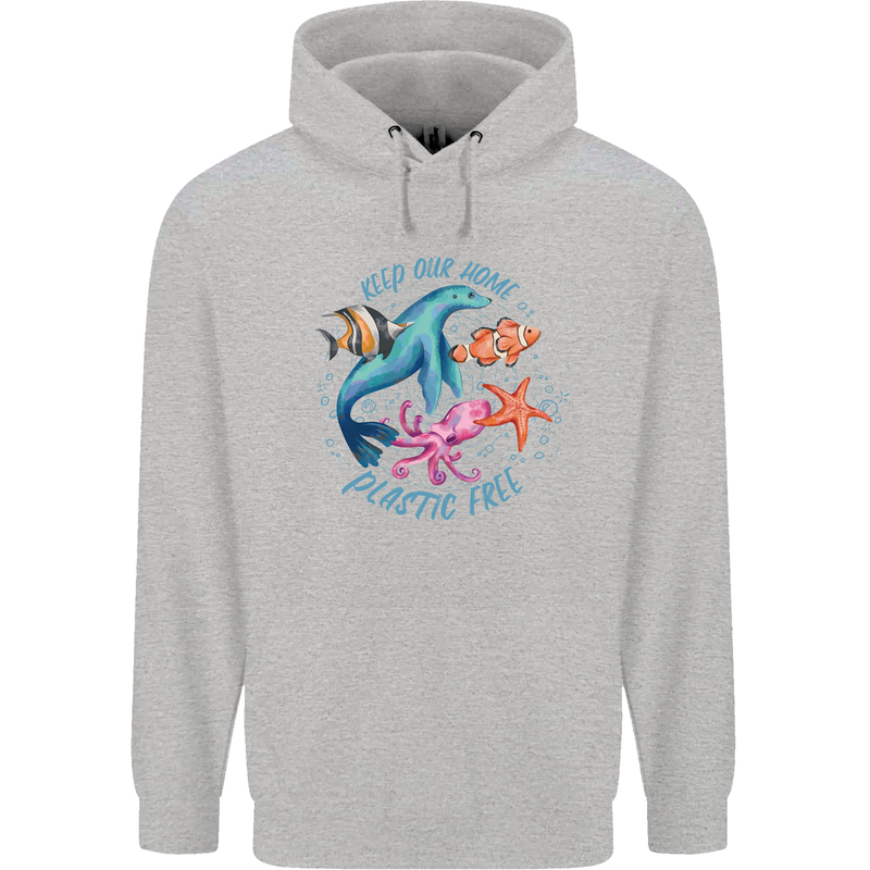Plastic Free Climate Change Octopus Ocean Fish Childrens Kids Hoodie Sports Grey