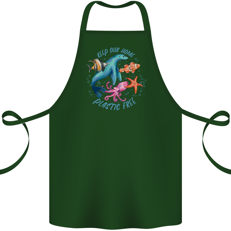 Plastic Free Climate Change Octopus Ocean Fish Cotton Apron 100% Organic Forest Green