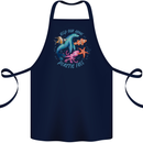 Plastic Free Climate Change Octopus Ocean Fish Cotton Apron 100% Organic Navy Blue