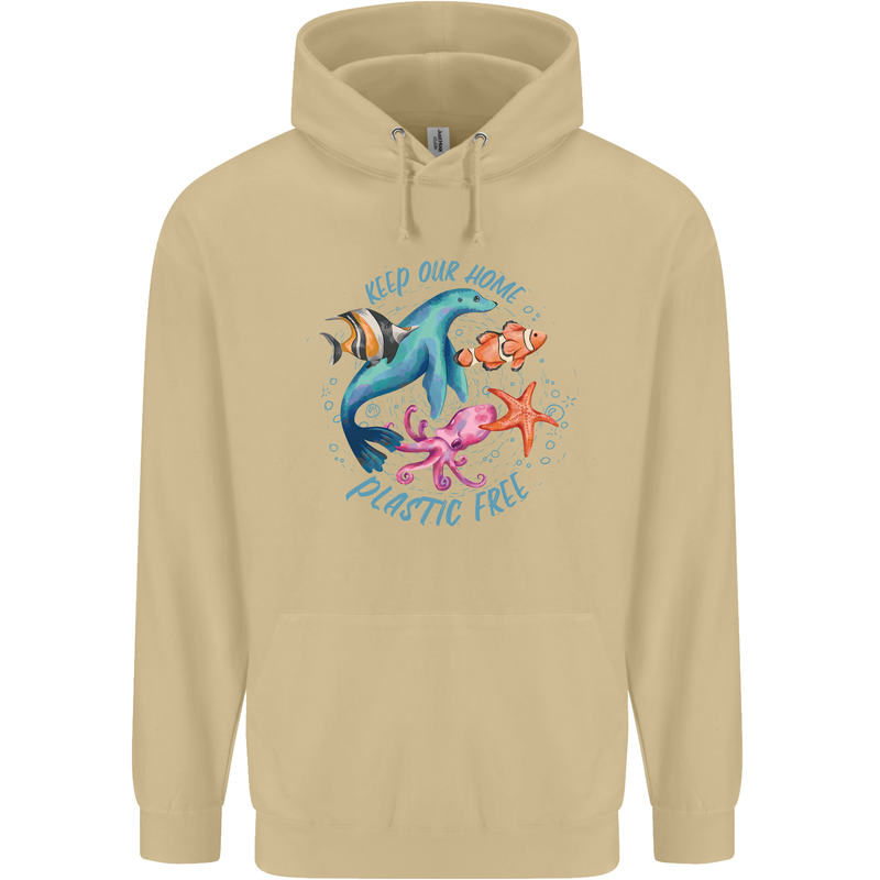 Plastic Free Climate Change Octopus Ocean Fish Mens 80% Cotton Hoodie Sand
