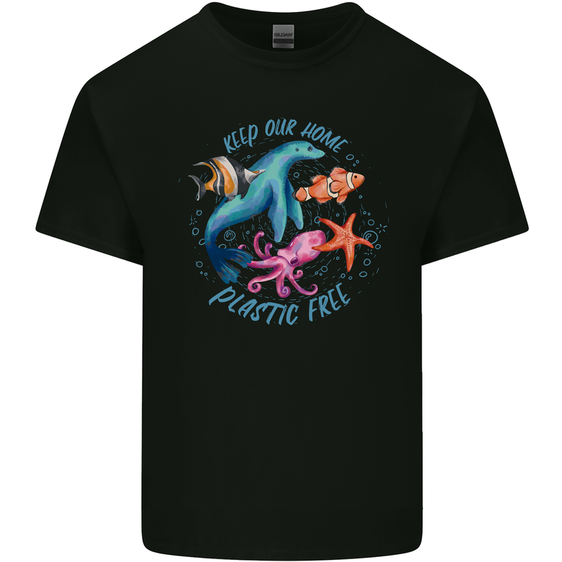 Plastic Free Climate Change Octopus Ocean Fish Mens Cotton T-Shirt Tee Top Black
