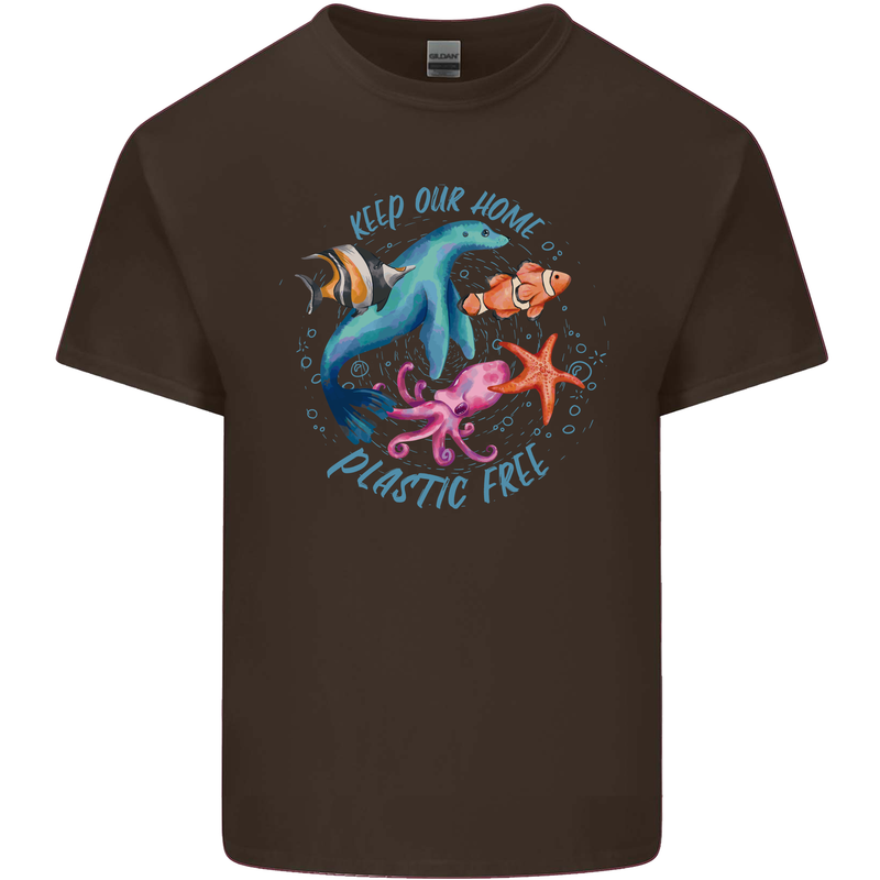 Plastic Free Climate Change Octopus Ocean Fish Mens Cotton T-Shirt Tee Top Dark Chocolate