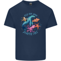 Plastic Free Climate Change Octopus Ocean Fish Mens Cotton T-Shirt Tee Top Navy Blue