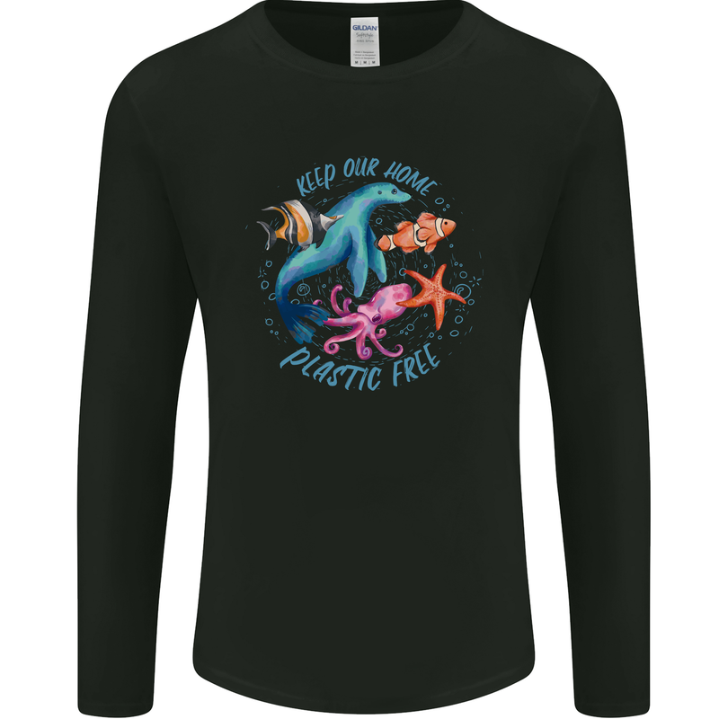 Plastic Free Climate Change Octopus Ocean Fish Mens Long Sleeve T-Shirt Black