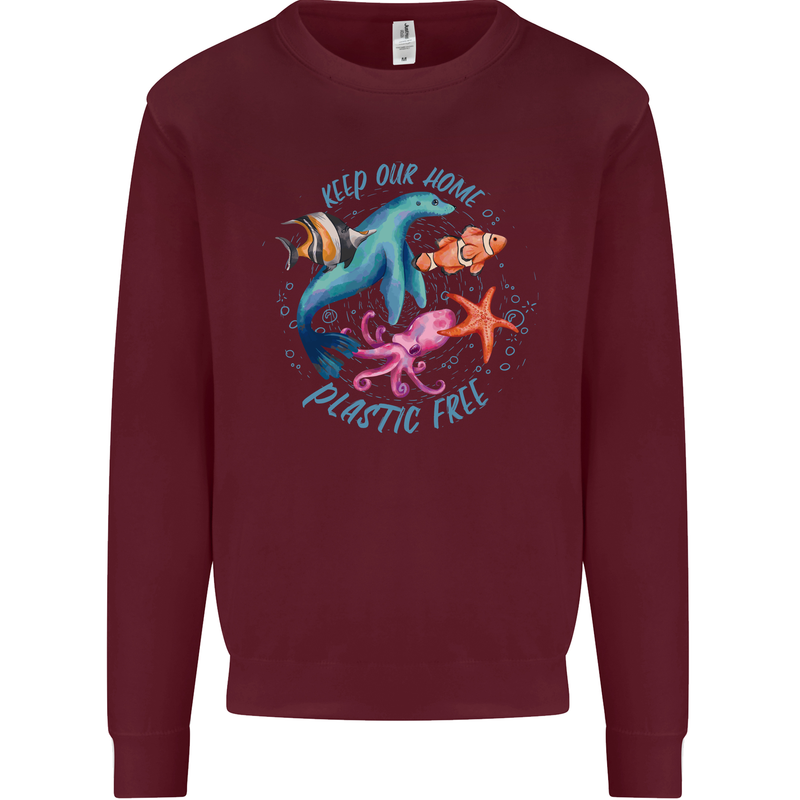 Plastic Free Climate Change Octopus Ocean Fish Mens Sweatshirt Jumper Maroon