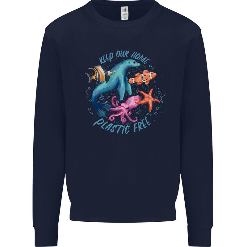Plastic Free Climate Change Octopus Ocean Fish Mens Sweatshirt Jumper Navy Blue
