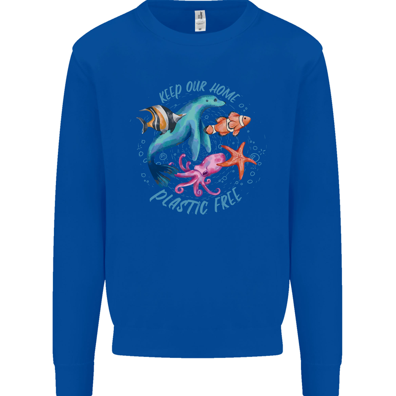 Plastic Free Climate Change Octopus Ocean Fish Mens Sweatshirt Jumper Royal Blue
