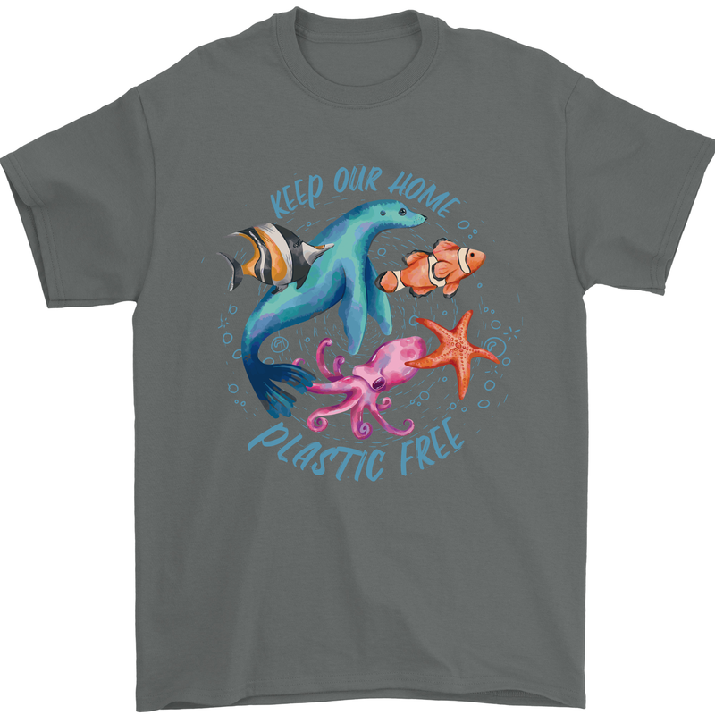 Plastic Free Climate Change Octopus Ocean Fish Mens T-Shirt 100% Cotton Charcoal