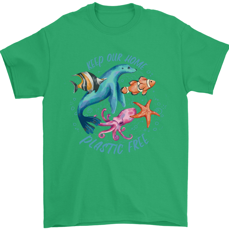 Plastic Free Climate Change Octopus Ocean Fish Mens T-Shirt 100% Cotton Irish Green