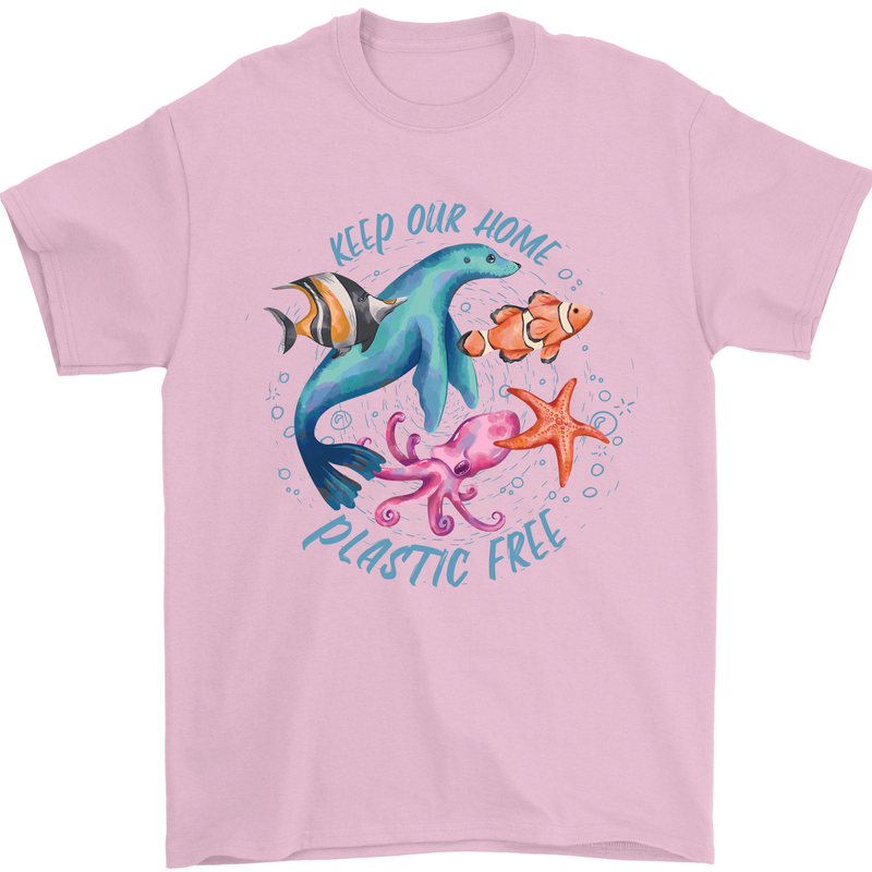 Plastic Free Climate Change Octopus Ocean Fish Mens T-Shirt 100% Cotton Light Pink