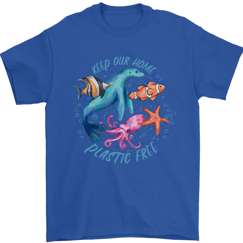 Plastic Free Climate Change Octopus Ocean Fish Mens T-Shirt 100% Cotton Royal Blue