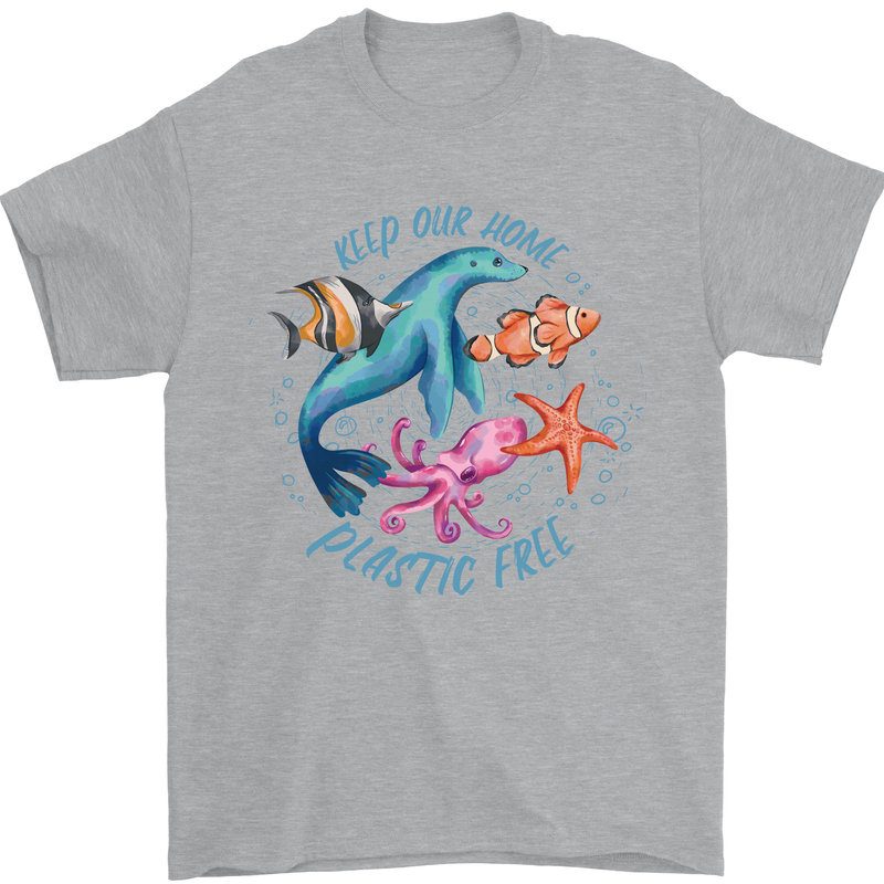 Plastic Free Climate Change Octopus Ocean Fish Mens T-Shirt 100% Cotton Sports Grey