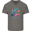Plastic Free Climate Change Octopus Ocean Fish Mens V-Neck Cotton T-Shirt Charcoal