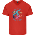Plastic Free Climate Change Octopus Ocean Fish Mens V-Neck Cotton T-Shirt Red