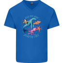 Plastic Free Climate Change Octopus Ocean Fish Mens V-Neck Cotton T-Shirt Royal Blue