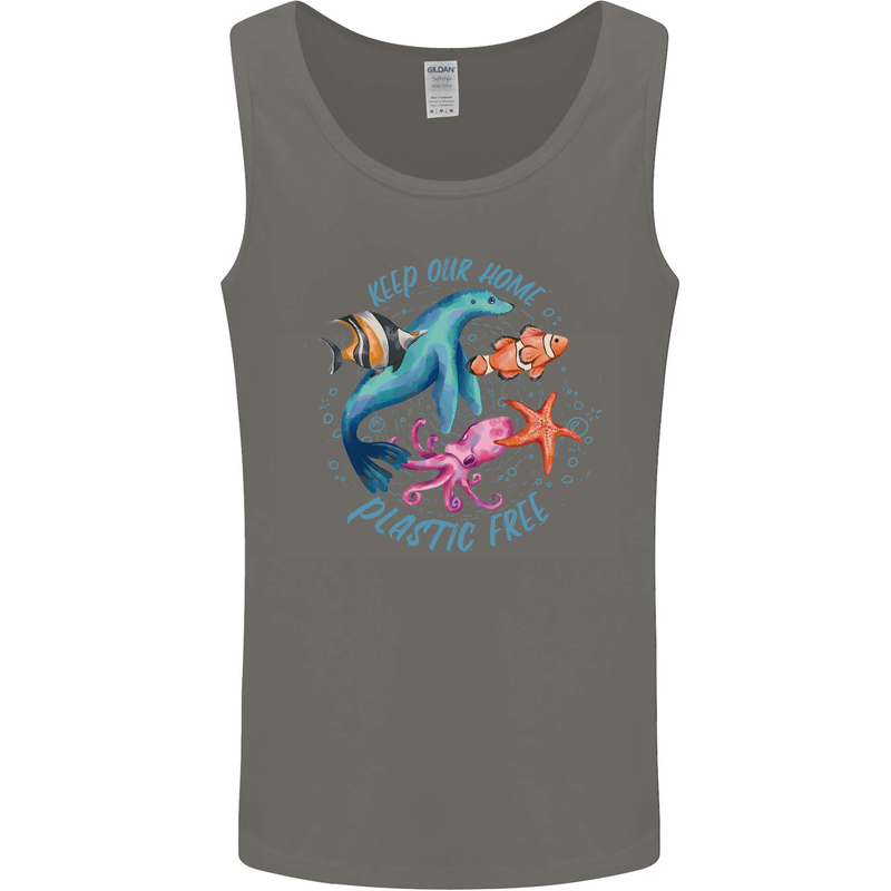Plastic Free Climate Change Octopus Ocean Fish Mens Vest Tank Top Charcoal