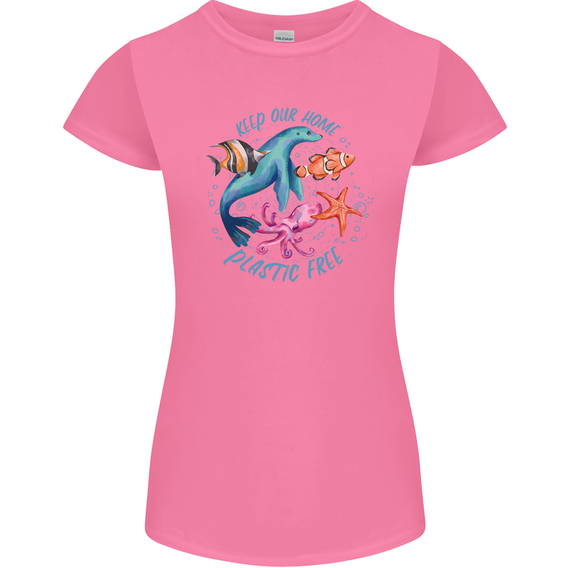 Plastic Free Climate Change Octopus Ocean Fish Womens Petite Cut T-Shirt Azalea