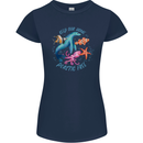 Plastic Free Climate Change Octopus Ocean Fish Womens Petite Cut T-Shirt Navy Blue