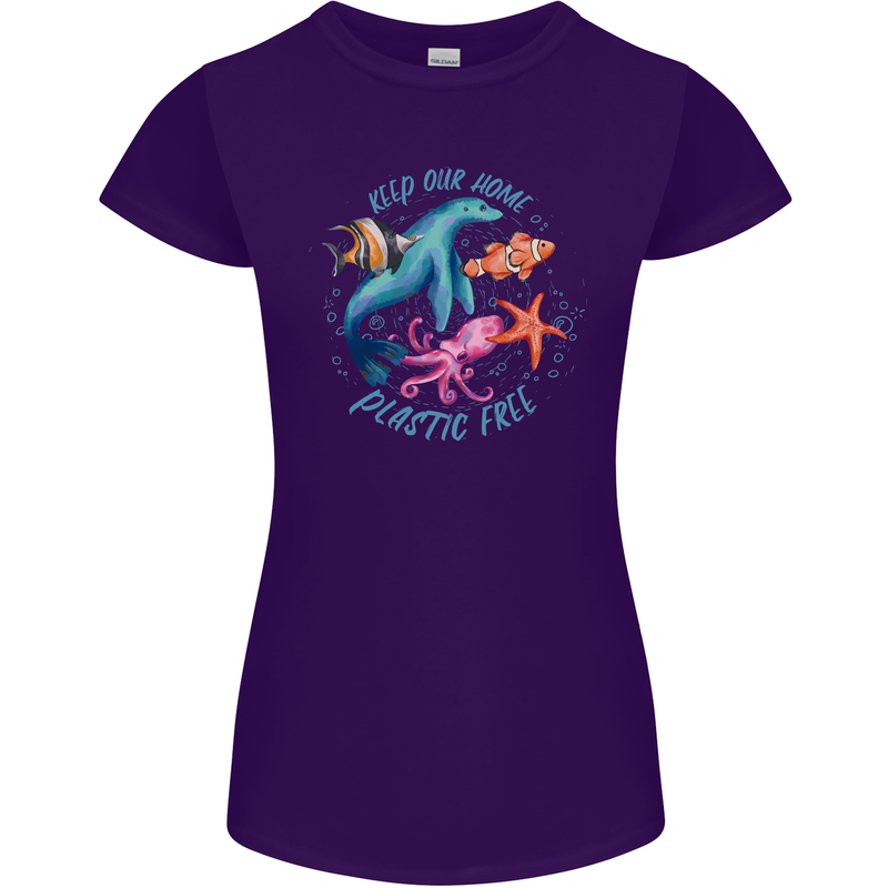 Plastic Free Climate Change Octopus Ocean Fish Womens Petite Cut T-Shirt Purple