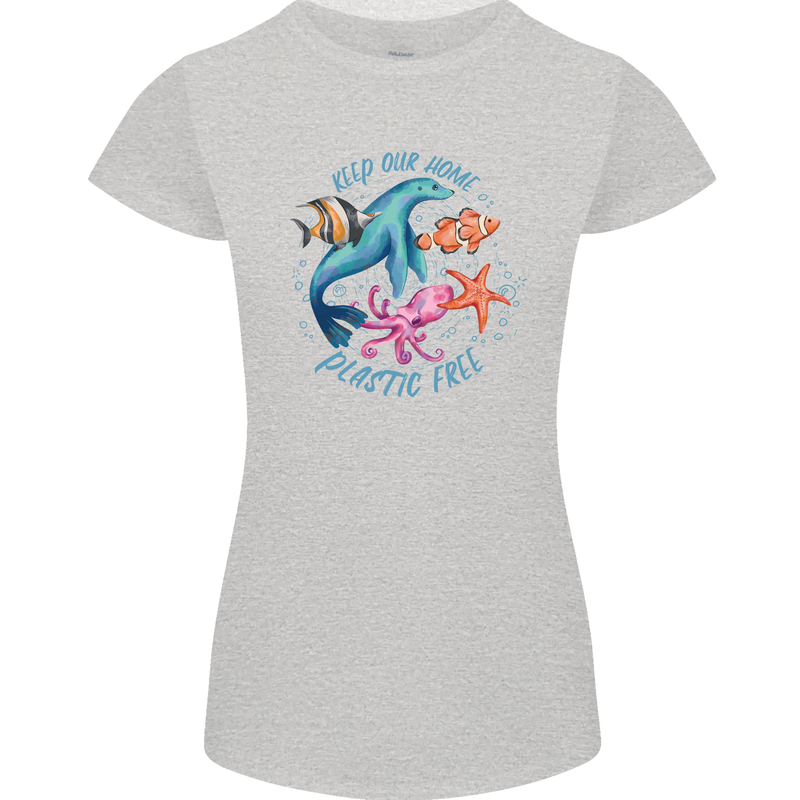 Plastic Free Climate Change Octopus Ocean Fish Womens Petite Cut T-Shirt Sports Grey