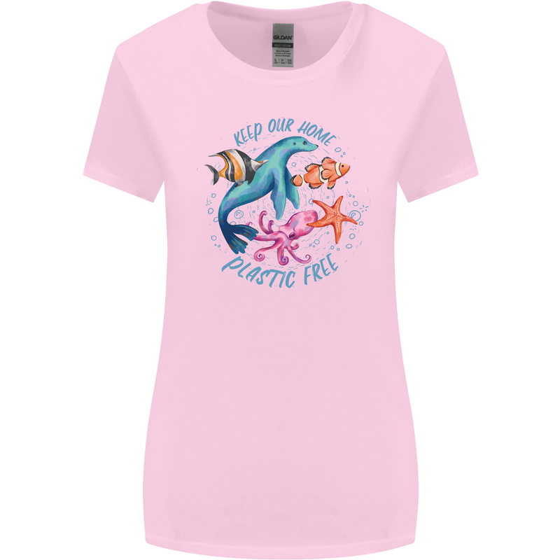 Plastic Free Climate Change Octopus Ocean Fish Womens Wider Cut T-Shirt Light Pink