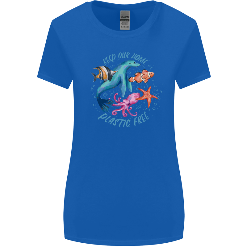 Plastic Free Climate Change Octopus Ocean Fish Womens Wider Cut T-Shirt Royal Blue