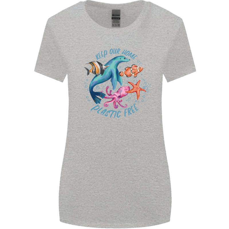 Plastic Free Climate Change Octopus Ocean Fish Womens Wider Cut T-Shirt Sports Grey