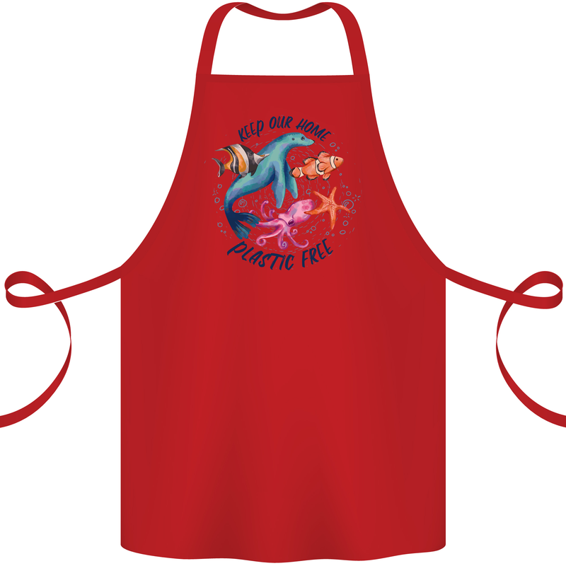 Plastic Free Climate Change Octopus Seal Fish Cotton Apron 100% Organic Red