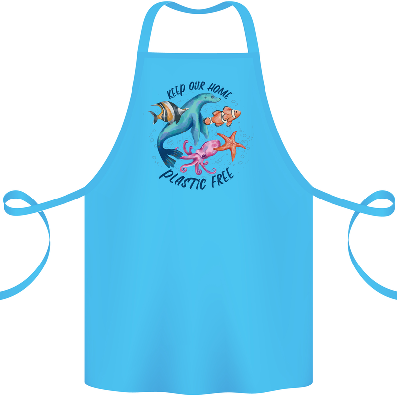 Plastic Free Climate Change Octopus Seal Fish Cotton Apron 100% Organic Turquoise