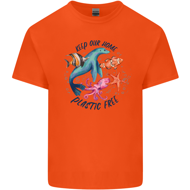 Plastic Free Climate Change Octopus Seal Fish Kids T-Shirt Childrens Orange