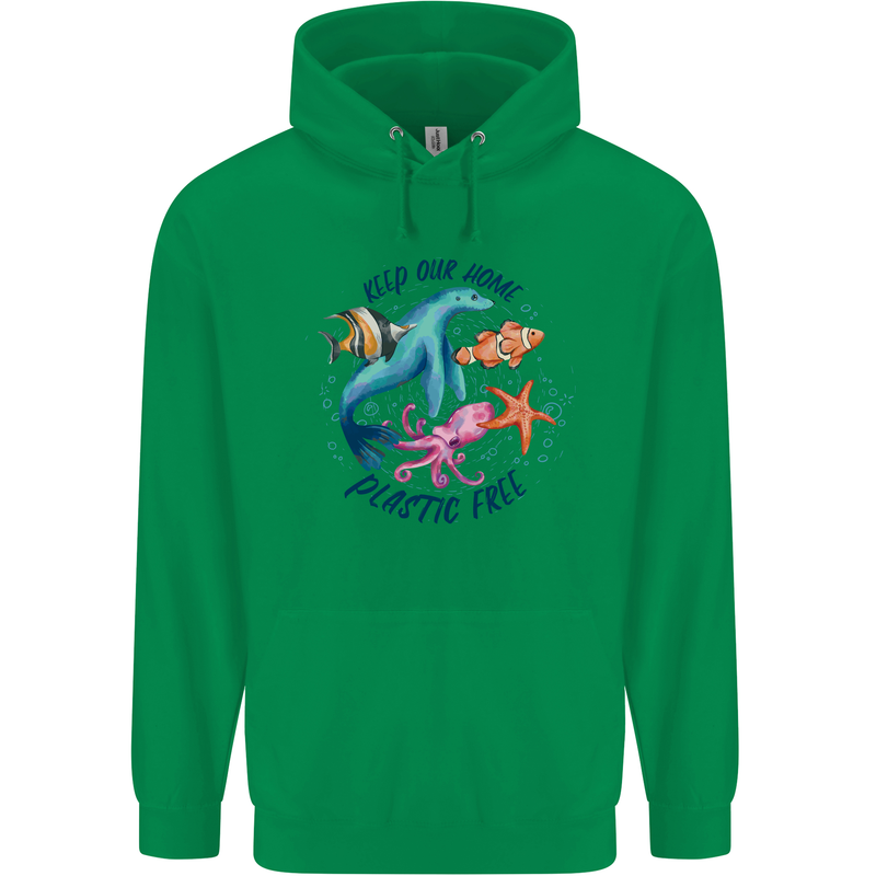 Plastic Free Climate Change Octopus Seal Fish Mens 80% Cotton Hoodie Irish Green