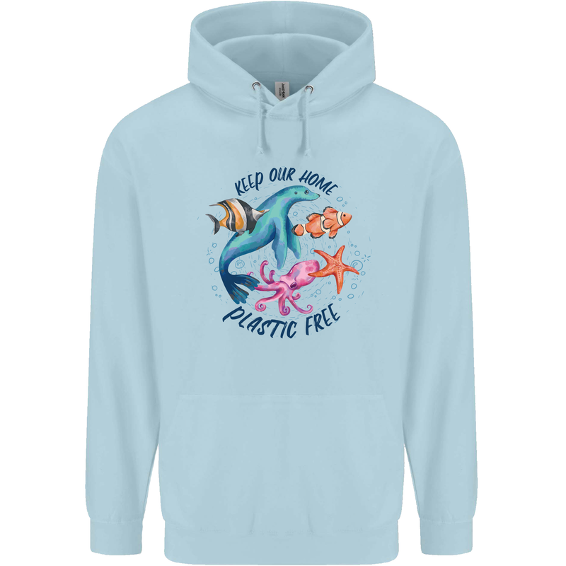 Plastic Free Climate Change Octopus Seal Fish Mens 80% Cotton Hoodie Light Blue