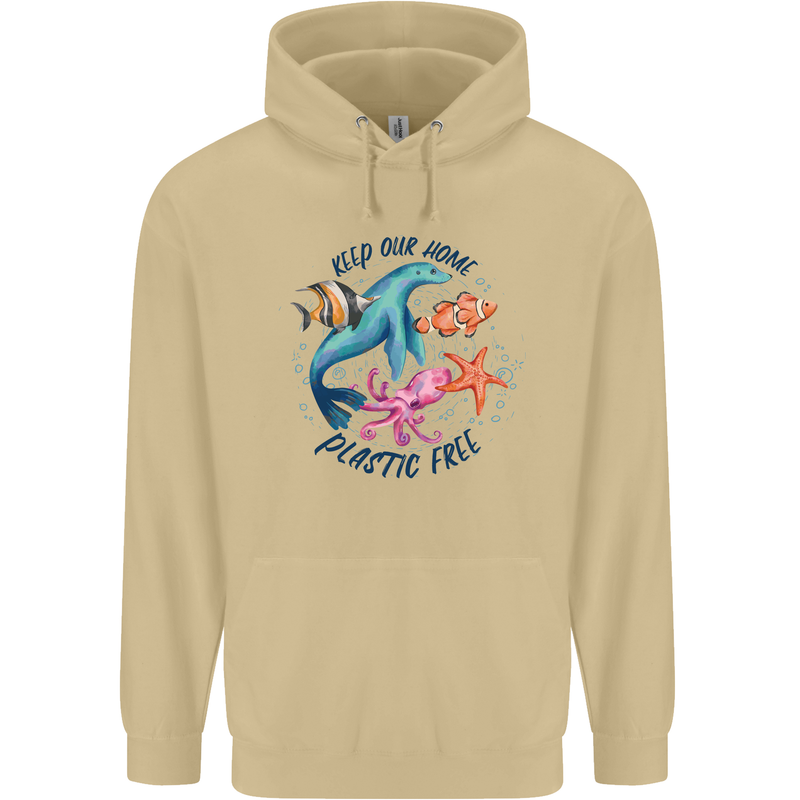 Plastic Free Climate Change Octopus Seal Fish Mens 80% Cotton Hoodie Sand
