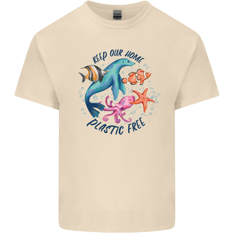 Plastic Free Climate Change Octopus Seal Fish Mens Cotton T-Shirt Tee Top Natural