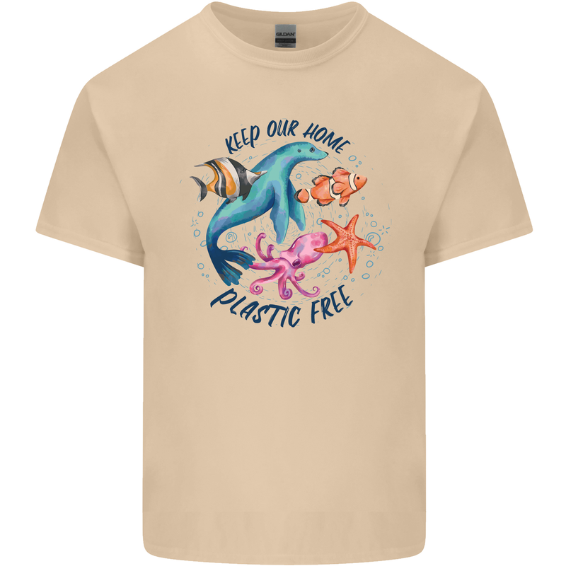 Plastic Free Climate Change Octopus Seal Fish Mens Cotton T-Shirt Tee Top Sand