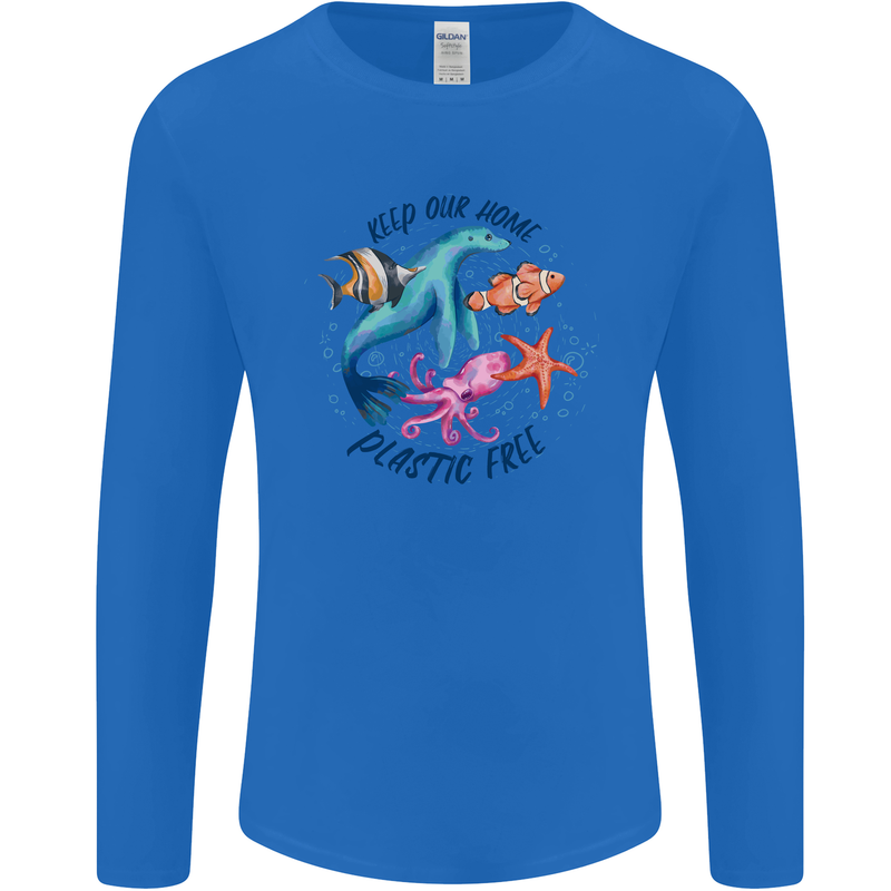 Plastic Free Climate Change Octopus Seal Fish Mens Long Sleeve T-Shirt Royal Blue