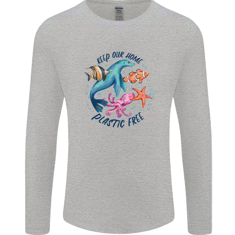 Plastic Free Climate Change Octopus Seal Fish Mens Long Sleeve T-Shirt Sports Grey