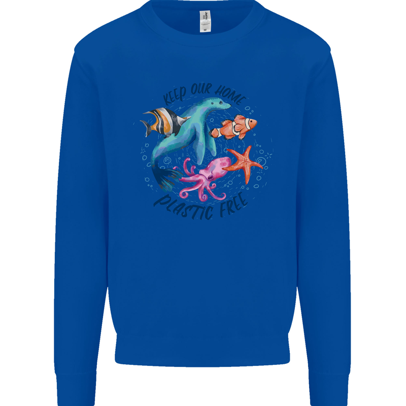 Plastic Free Climate Change Octopus Seal Fish Mens Sweatshirt Jumper Royal Blue