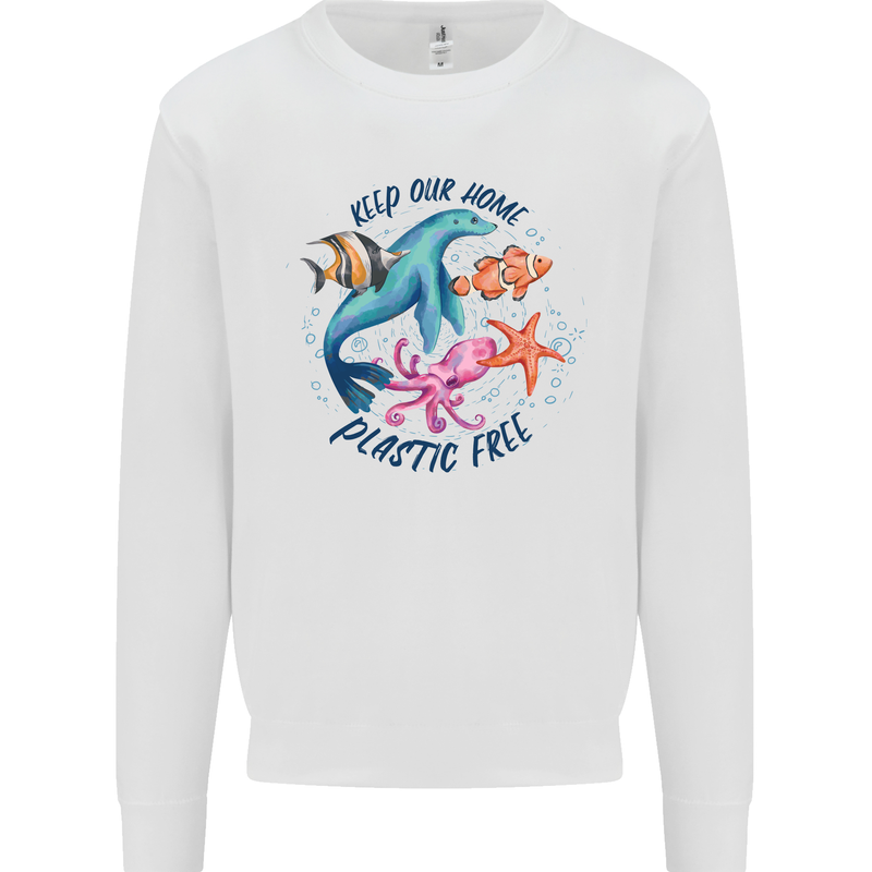 Plastic Free Climate Change Octopus Seal Fish Mens Sweatshirt Jumper White
