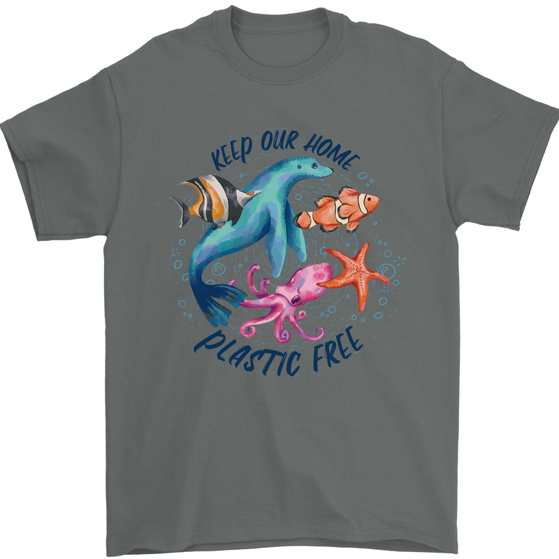 Plastic Free Climate Change Octopus Seal Fish Mens T-Shirt 100% Cotton Charcoal