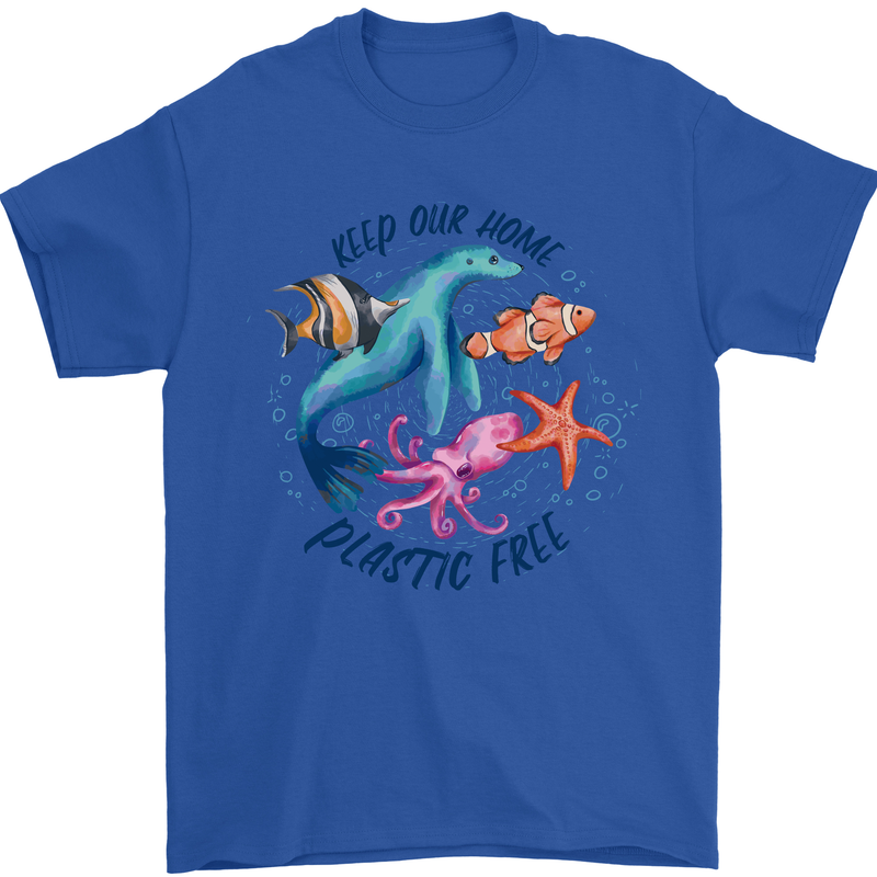 Plastic Free Climate Change Octopus Seal Fish Mens T-Shirt 100% Cotton Royal Blue