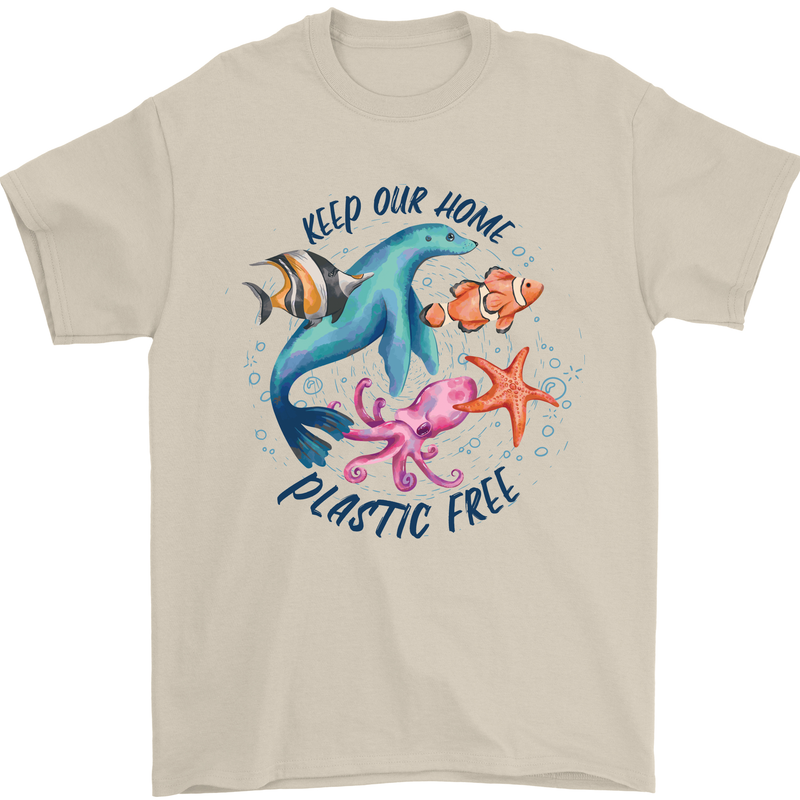 Plastic Free Climate Change Octopus Seal Fish Mens T-Shirt 100% Cotton Sand