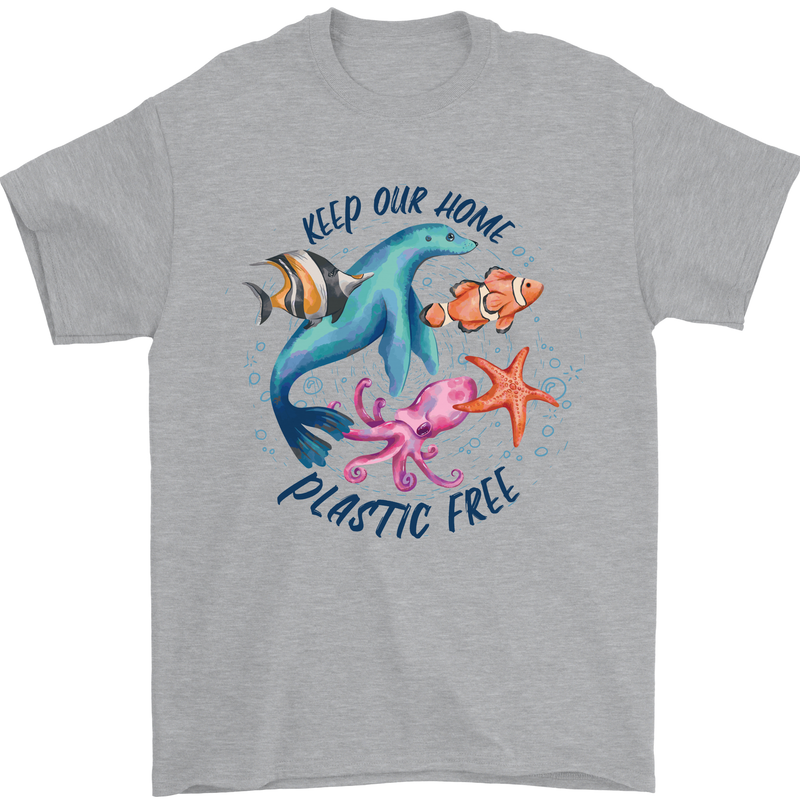 Plastic Free Climate Change Octopus Seal Fish Mens T-Shirt 100% Cotton Sports Grey
