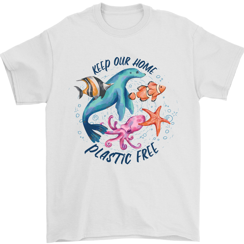 Plastic Free Climate Change Octopus Seal Fish Mens T-Shirt 100% Cotton White