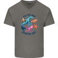 Plastic Free Climate Change Octopus Seal Fish Mens V-Neck Cotton T-Shirt Charcoal